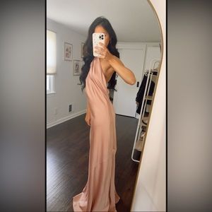 Show Me Your MuMu Blush Pink Backless Halter Satin Gown